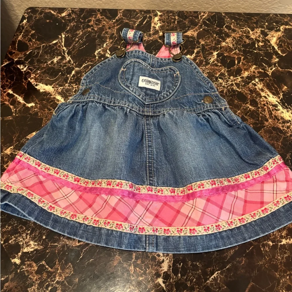 Vintage Y2K OshKosh‎ B'gosh Denim Dress with Pink floral trim